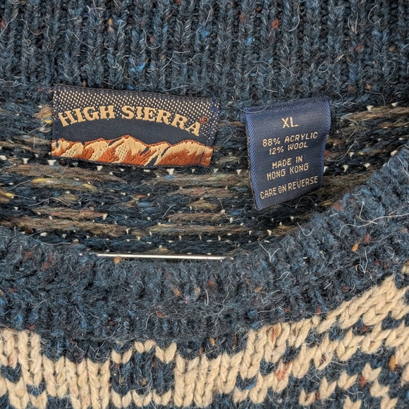 Vintage Chunky Fair Isle Abstract Geometric Speckled Crewneck Sweater In Blue - Picture 6 of 6